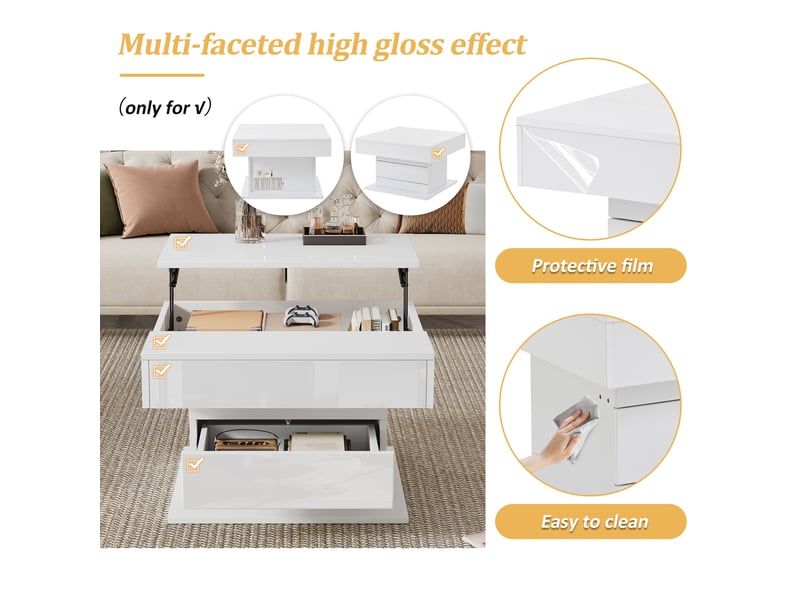 Table basse 70x70x45 cm avec plateau pivotant et rangement, aggloméré, blanc - Conforama D