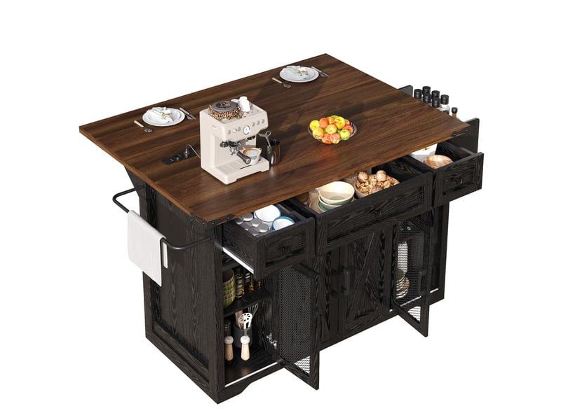  Desserte de cuisine 120.2x45.3x91.5 cm plateau extensible avec raccordement électrique mdf noir  - Conforama B