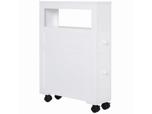 Meuble de salle de bain à 2 tiroirs, gain de place, sur roulettes, 16 x 52 x 71,5 cm, blanc