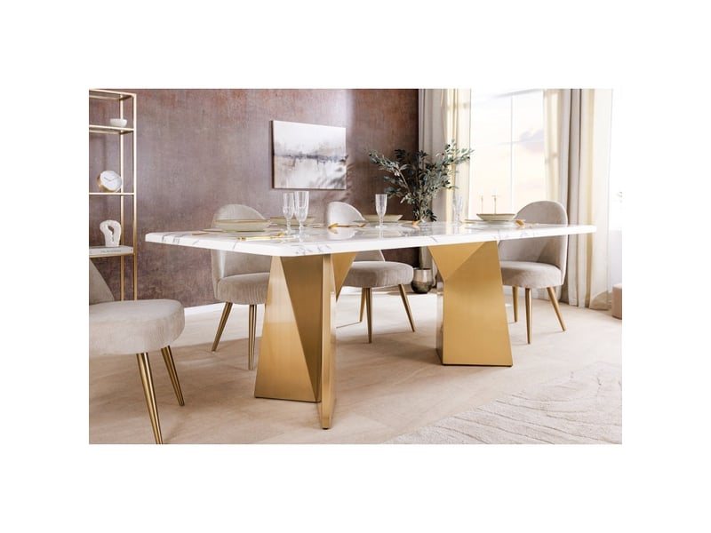  Table de salle à manger orea – rectangulaire – marbre blanc et doré – pieds métal – style chic et moderne  - Conforama E