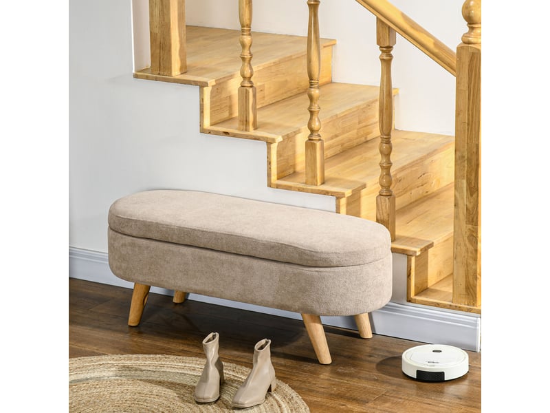  Banc de chevet rembourré avec espace de rangement rétractable, en bois et polyester, 110 x 40 x 43 cm, beige  - Conforama D