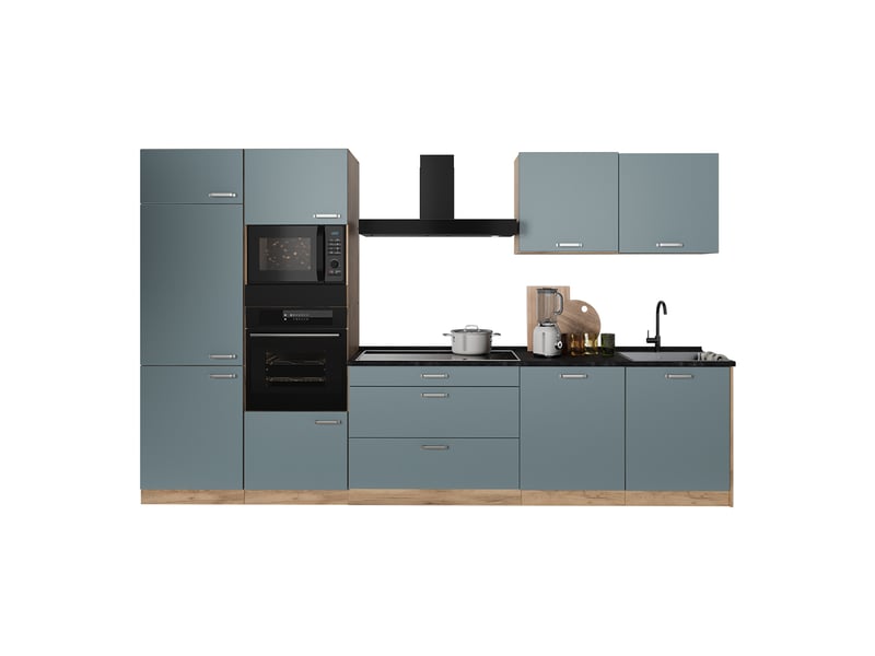  Vicco cuisine, bleu-grischêne doré, 340cm plan de travail marbre  - Conforama E