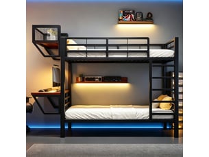 Lit superposé 90x200 cm <strong></strong> <strong>CozyNest</strong> coloris noir