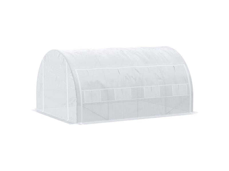  Serre tunnel avec porte, panneaux et 8 fenêtres à enroulement, en acier galvanisé et pe, 3,97 x 3 x 2 m, blanche  - Conforama B