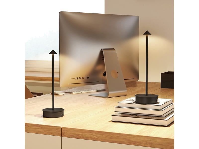  Lot de 2 lampes de table led rechargeables avec port usb, commande tactile et intensité lumineuse réglable, ø10 x 30 cm, noires  - Conforama B