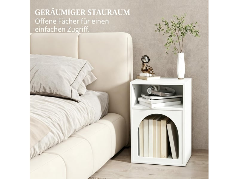  Lot de 2 tables de chevet blanches en mdf avec 2 niches ouvertes, design arqué moderne pour votre chambre  - Conforama D