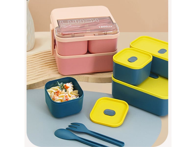  1 boîte à lunch compartimentée pour éviter le mélange des odeurs, compatible micro-ondes (bleu + sac isotherme)  - Conforama D