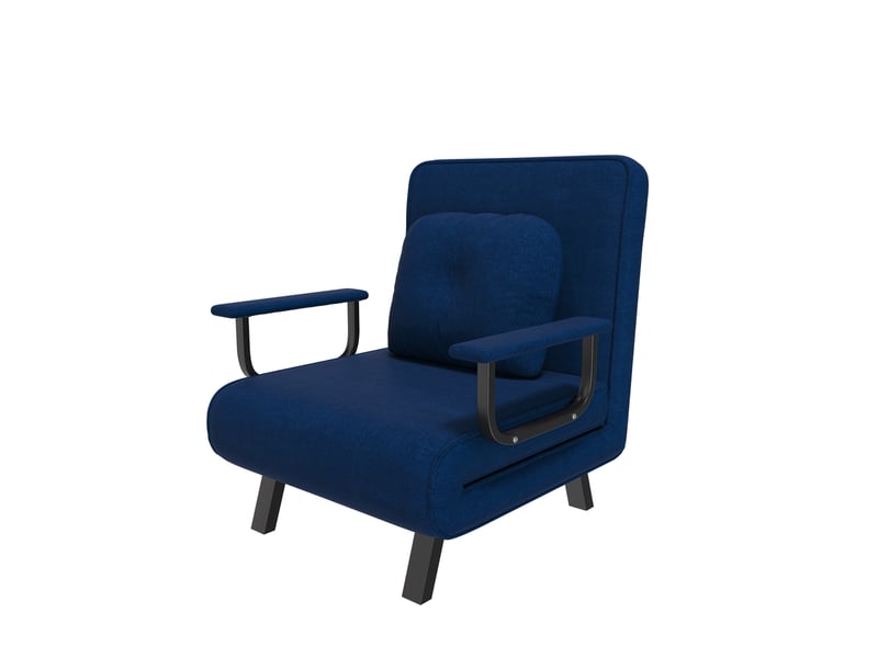Fauteuil relax convertible avec dossier réglable 5 positions et supports dépliables en chenille bleue 60 × 60 cm - Conforama A
