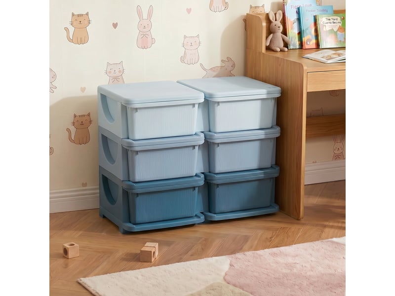  Boîte de rangement pour enfants, 3 tiroirs, bleue  - Conforama C