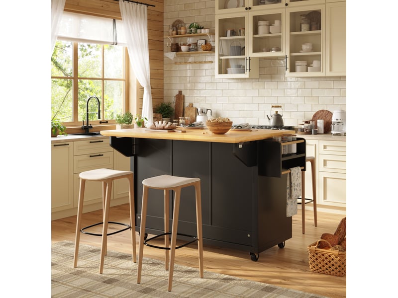  Îlot de cuisine 120x45x93 cm pliant mdf noir  - Conforama C