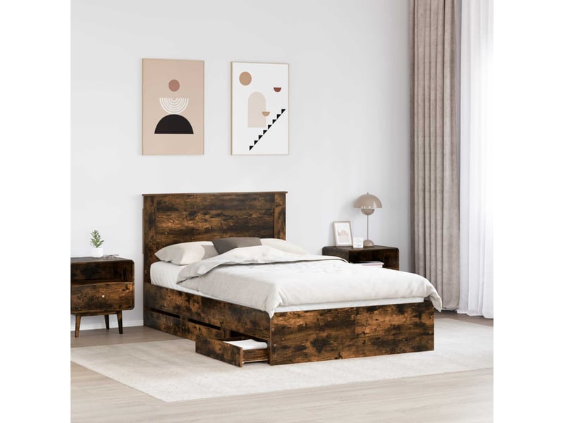  Lit double- lit adulte -  cadre de lit chêne fumé 135 x 190 cm bois ingénierie  - Conforama B