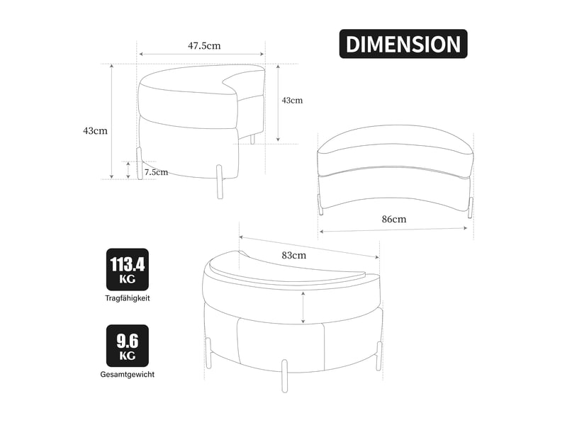  Repose pied - avec rangement - tissu sherpa - ivoire - pour salon et séjour 86x47.5x43cm - Conforama E