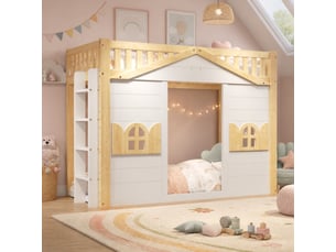 Lit mezzanine 90x200 cm <strong>OKMYHOME</strong> <strong></strong> coloris blanc