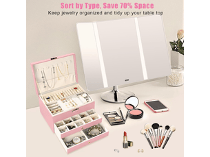 Boite a bijoux, rangement bijoux 3 niveaux boite , boite à bijoux femme boite rangement bijouxrange,rose