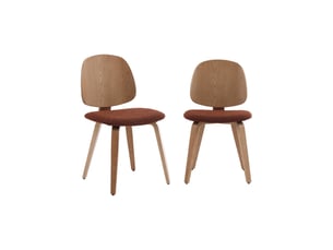 Lot de 2 chaises bois de peuplier courbé placage chêne et bouclette texturée terracotta - sophia