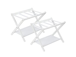 Lot de 2 porte-bagages pliant de luxe en bambou avec étagère, sangles nylon résistantes, charge 50 kg – chambre, salon, hôtel-blanc