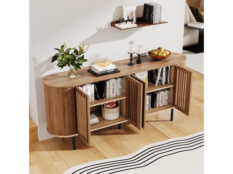  Buffet bas 160x40x70 cm en mdf, 4 portes coulissantes perforées, naturel  - Conforama E