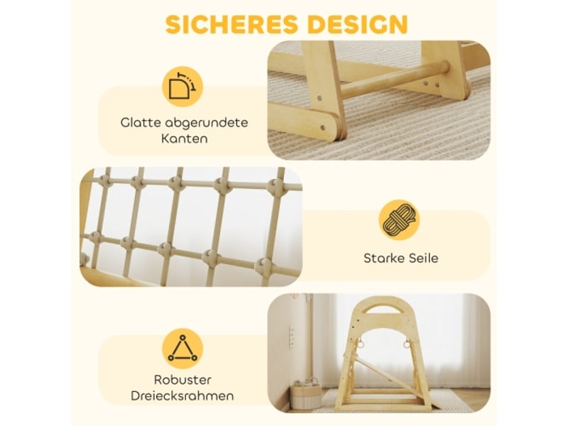  Structure d’escalade enfant 6 en 1 en bois, toboggan, mur, échelle, filet, barreaux, 3-6 ans  - Conforama E