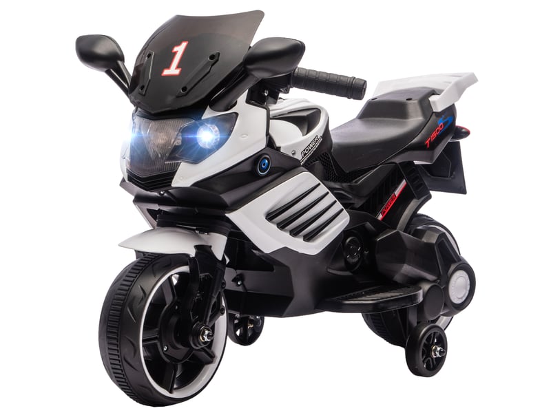 Moto électrique 6v pour enfants de 18 à 36 mois, avec roues amovibles, phares et musique, blanche.  - Conforama B