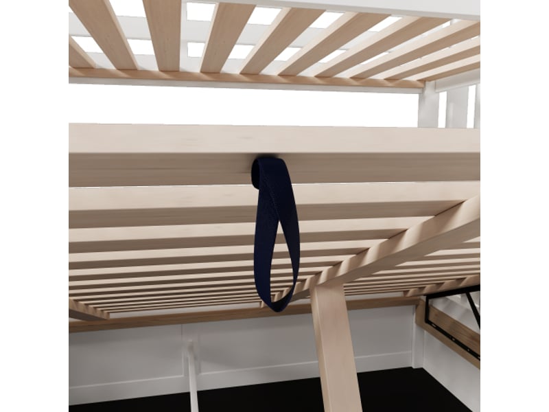  Lit superposé 90x200 + 140x200 avec vérin hydraulique, échelle avec rangements, blanc, sans matelas  - Conforama E