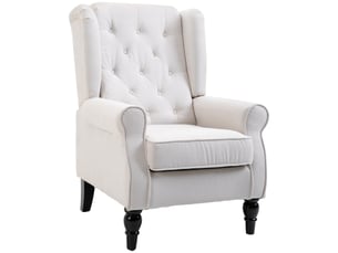 Fauteuil à oreilles capitonné en tissu flanelle et bois 74 x 86 x 102 cm blanc crème