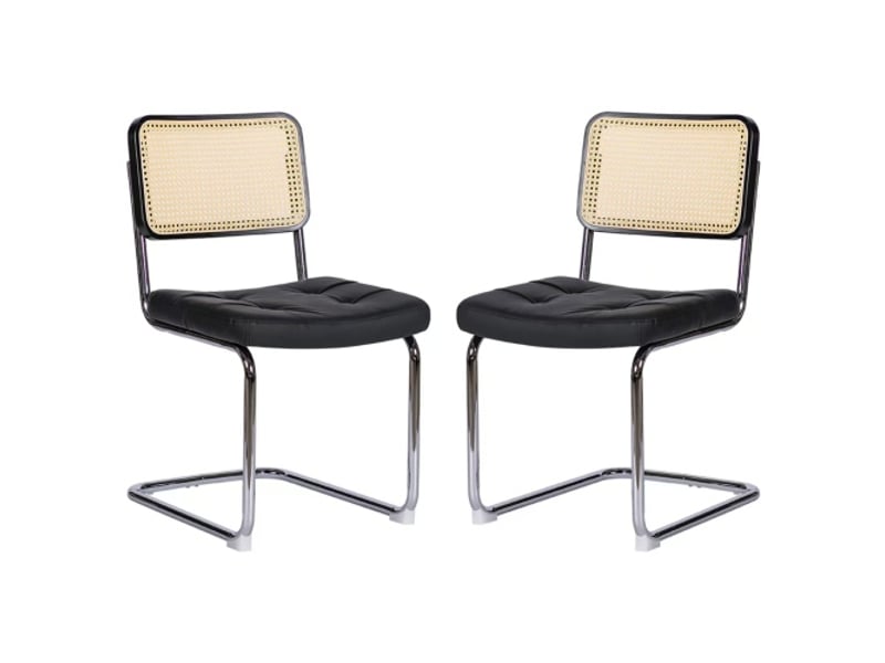  Ensemble 4 chaises de salle à manger - cuir synthétique rembourré, pieds chromés - design breuer milieu du siècle  - Conforama A