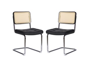 Ensemble 4 chaises de salle à manger - cuir synthétique rembourré, pieds chromés - design breuer milieu du siècle
