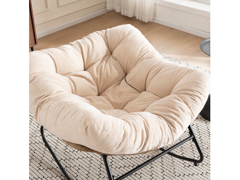  Fauteuil à bascule ergonomique avec structure métallique stable, pour détente et lecture, en chenille beige  - Conforama C