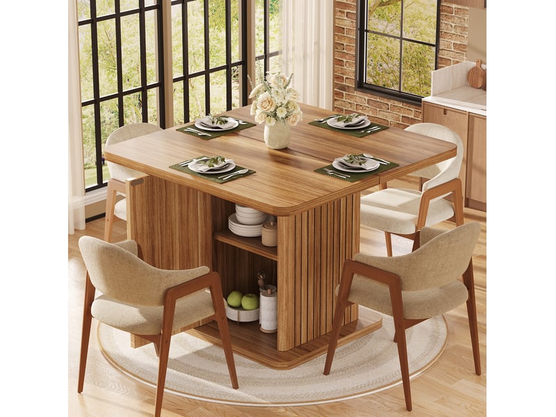 Table à manger carrée 80x80x76 cm avec rangement intégré en mdf couleur bois foncé, design naturel - Conforama B