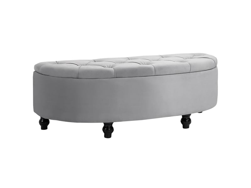  Banc coffre 120x46x42 cm, rangement intégré, assise polyester doux, pieds en bois noir, pour chambre et salon, gris  - Conforama A