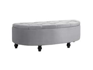 Banc coffre 120x46x42 cm, rangement intégré, assise polyester doux, pieds en bois noir, pour chambre et salon, gris