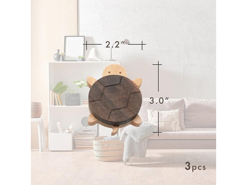 Crochets muraux en bois motif tortue naturelle, pour chambre d'enfant, lot de 3, marron - Conforama B