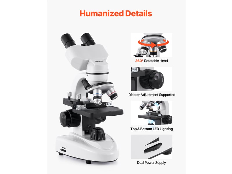 Vevor microscope composé binoculaire professionnel avec grossissement 40-2000x - Conforama E
