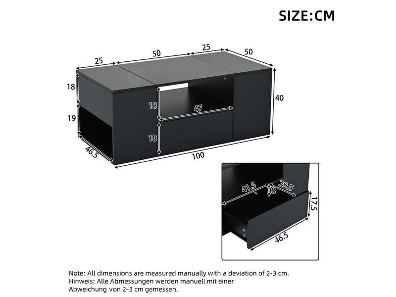  Table basse 100x50x40 cm led panneau de particules noir  - Conforama E