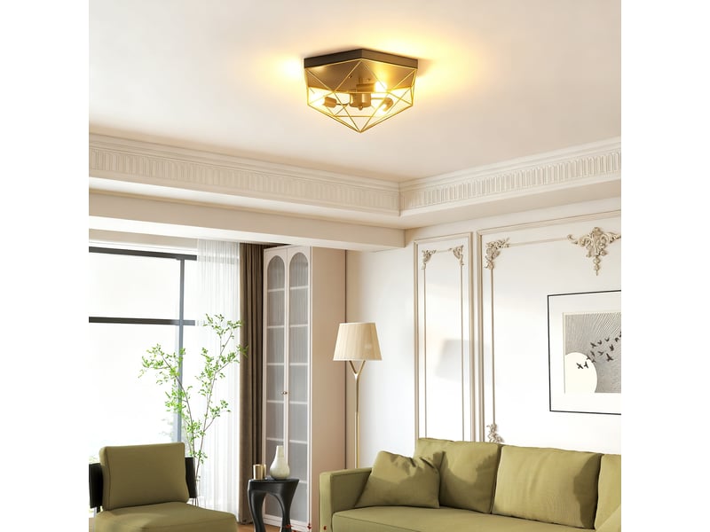  Plafonnier géométrique de style industriel avec 3 douilles e27 pour ampoules led, noir et or  - Conforama C