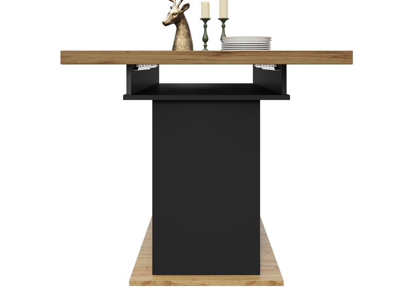  Table à manger extensible 110x140x80 cm, éclairage led intégré, panneau de fibres et particules, noir et naturel  - Conforama A