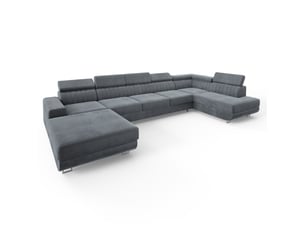 Canapé d'angle droit convertible MASSENO 6 places Velours gris avec coffre de rangement