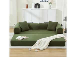 Canapé convertible 3 places avec fonction lit sans montage, en tissu velours côtelé vert pour salon et bureau