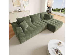 Canapé d'angle modulable 3 places 244.5x136x79 cm, canapé nuage sans structure, tissu chenille, design bas, coussins inclus - vert