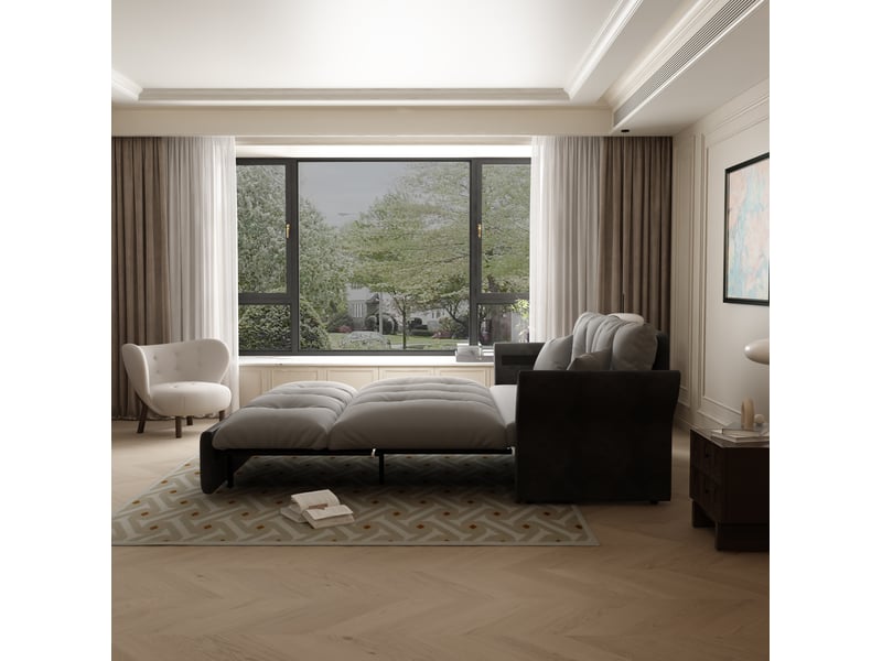  Canapé-lit convertible 3-en-1 190x85x91 cm velours gris clair  - Conforama C