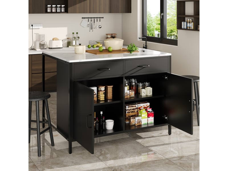  Ilot de cuisine 2 portes 2 tiroirs coloris noir Îlot de cuisine noir - Conforama B