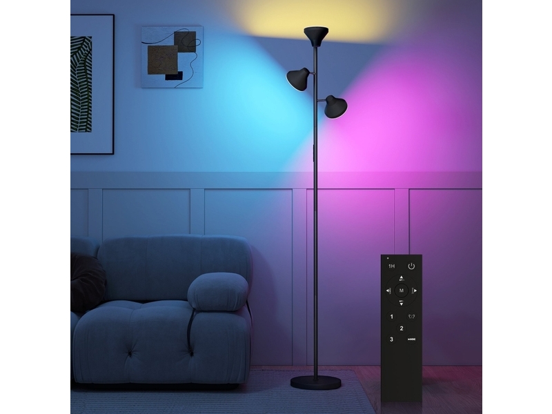  Lampadaire dimmable avec lampe de lecture rgb 25x170 cm 3 têtes orientables plastique noir  - Conforama E