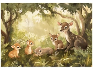 Papier peint panoramique intissé animaux forêt vert - 350x250 cm - papier peint enfant