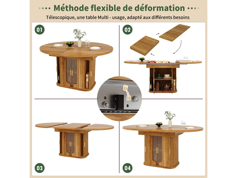 Table à manger extensible,118-158x118x77 cm,avec rangement,mdf,coloris noyer - Conforama E