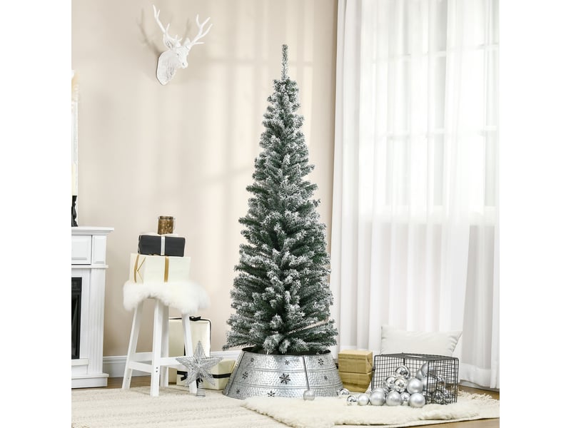  Sapin de noël vert enneigé en polypropylène (pp), avec 492 branches ignifugées et base en acier inoxydable, ø60 x 180 cm  - Conforama B