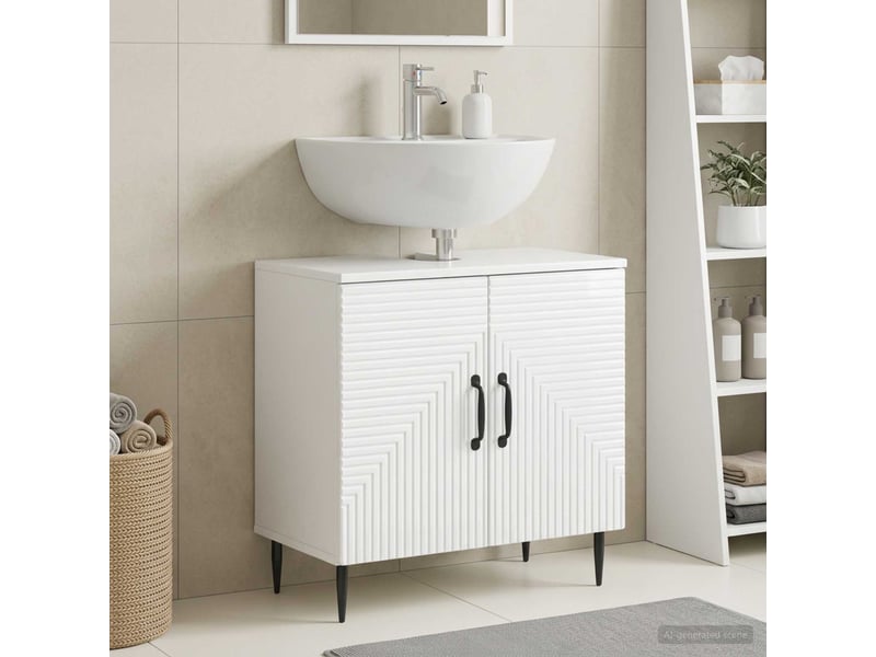  Meuble sous lavabo de salle de bain haarlem blanc brillant cf64885  - Conforama B