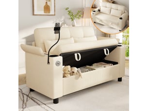 Canapé droit fixe <strong>ELVMI</strong> <strong></strong> 2 places Velours côtelé beige avec coffre de rangement