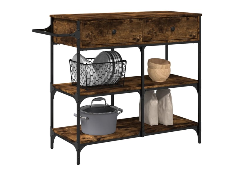  Desserte de cuisine, chariot de rangement chêne fumé 105x42x95 cm bois d'ingénierie  - Conforama E