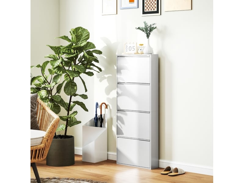  Meuble à chaussures 55x15x139,5 cm 4 abattants métal blanc  - Conforama C