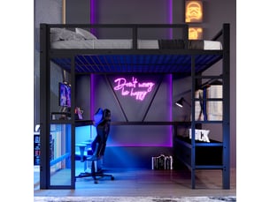 Lit mezzanine 140x200 cm <strong>MERAX</strong>  <strong>lit enfant noir</strong> coloris noir